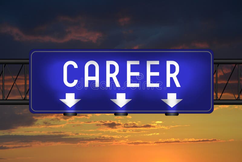 Highway With Career Text With Sunrise In The Morning, Symbolizing The