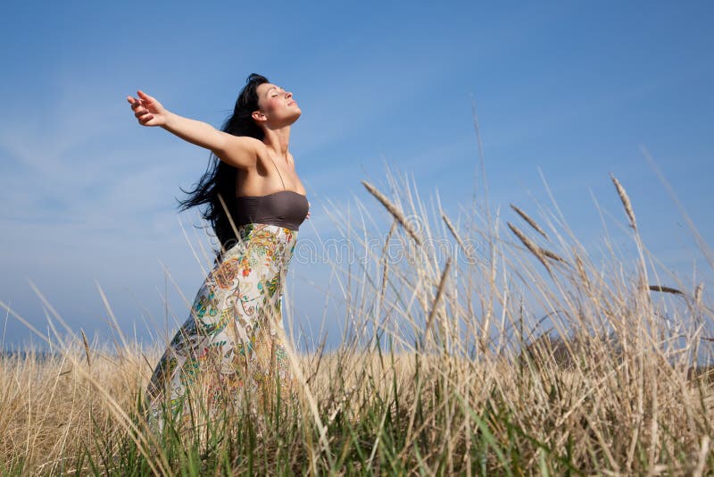 Carefree field woman