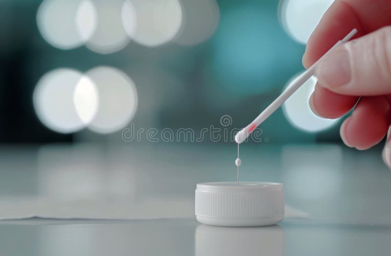 Careful Handcrafting of a Small Ball Using a Cotton Swab Against a Blue Background royalty free stock image