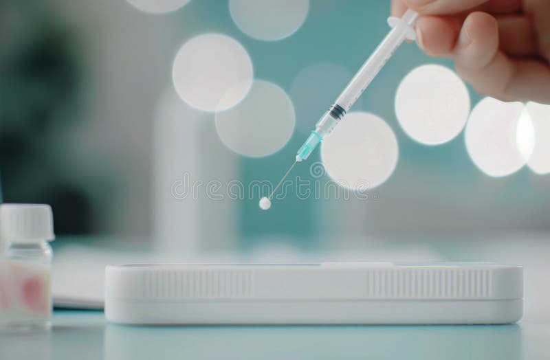Careful Handcrafting of a Small Ball Using a Cotton Swab Against a Blue Background stock photos
