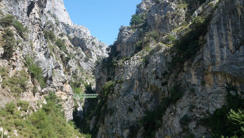 Cares Gorge trail walking bridge in Picos de Europa NP in Spain