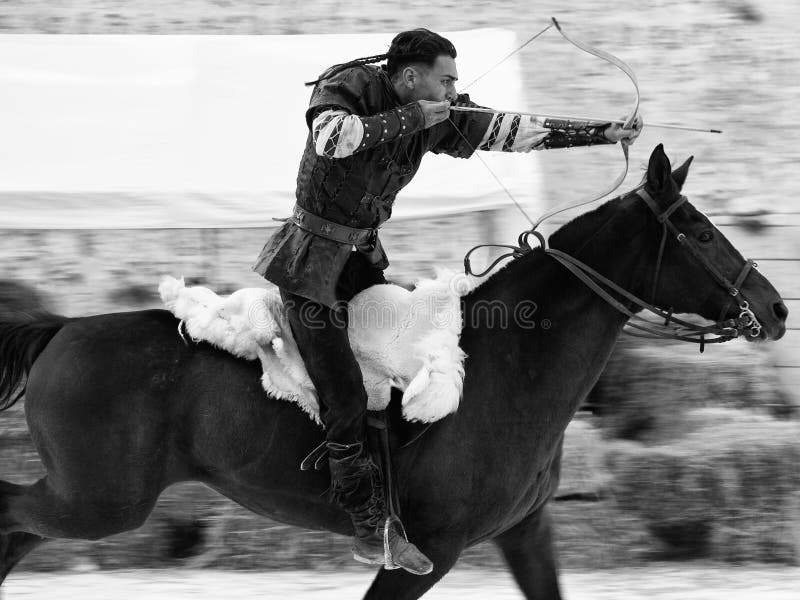 MDINA, MALTA - APR10- Medieval horseback archer in the old city of Mdina in Malta April 10, 2010. MDINA, MALTA - APR10- Medieval horseback archer in the old city of Mdina in Malta April 10, 2010