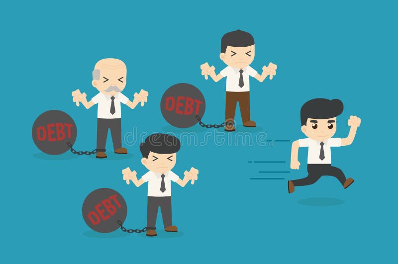 Carga del hombre de negocios con deuda y la libertad financiera del hombre de negocios libre illustration Carga del hombre de negocios con deuda y la libertad financiera del hombre de negocios libre illustration
