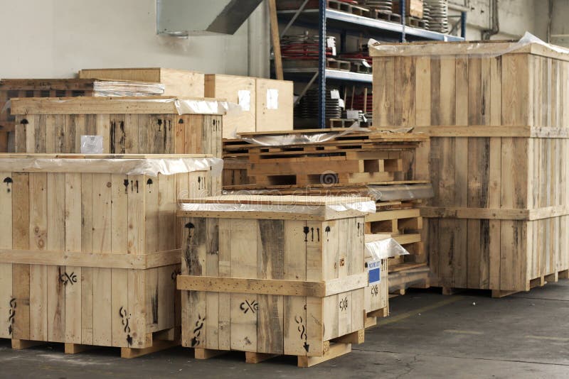 Cargo in big wooden boxes stock image. Image of storage 13518693
