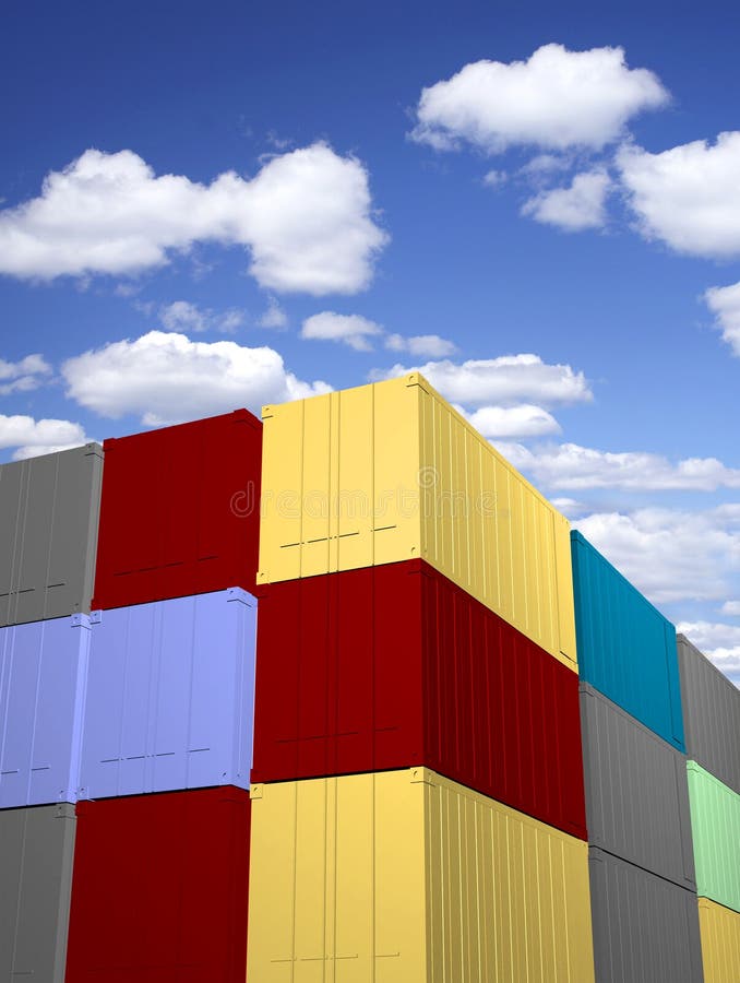 Stacked cargo containers with sky background