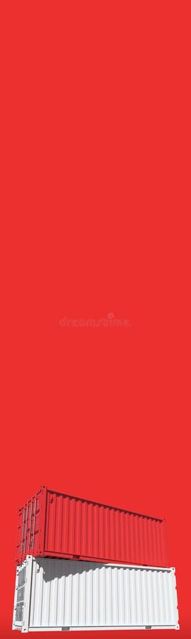 Cargo containers compose the flag of Indonesia on red background, 3D rendering vector illustration