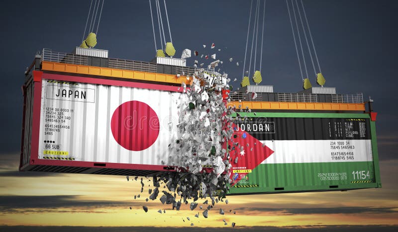 Cargo containers with flags of Japan and Jordan royalty free illustration