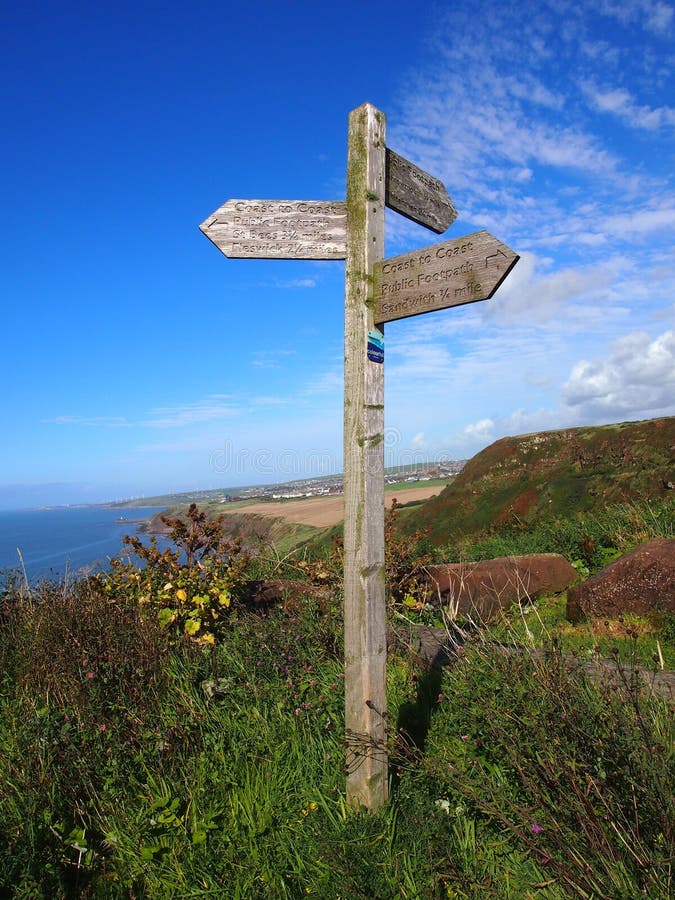 Signpost for the Coast to Coast Path near St Bees in Northern England. Signpost for the Coast to Coast Path near St Bees in Northern England