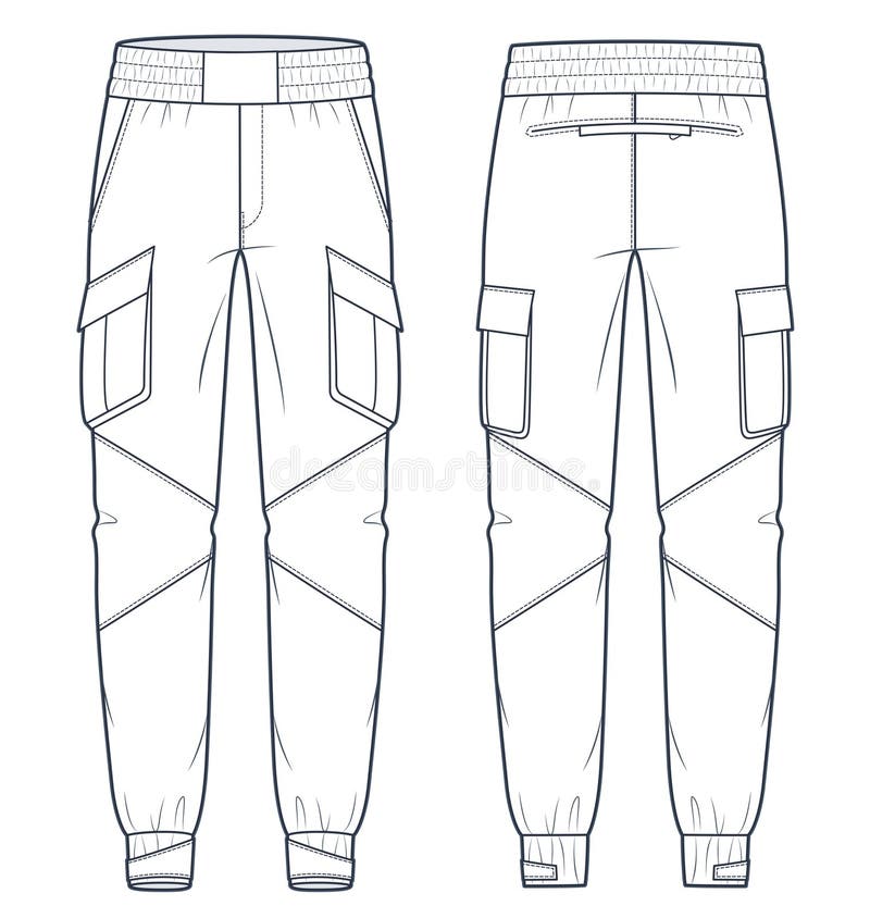 Cargo Pants Fashion Flat Technical Drawing Template. Jogger Pants ...