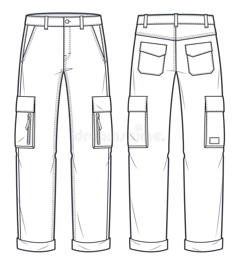 Cargo Pocket Trousers Fashion Flat Technical Drawing Template. Girl S ...