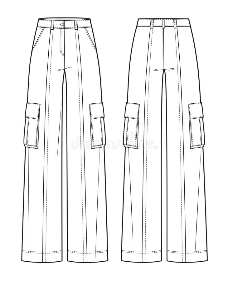 Cargo Pocket Trousers Fashion Flat Technical Drawing Template. Girl S ...