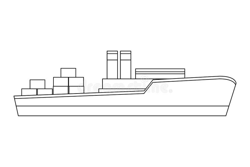 Cargo ship with container boxes black and white royalty free illustration
