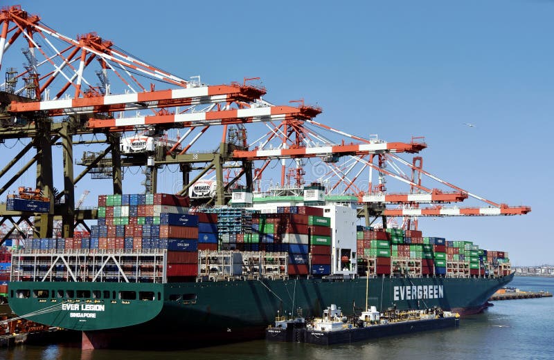 Cargo ship in the container terminal of Newark, NJ. stock photos