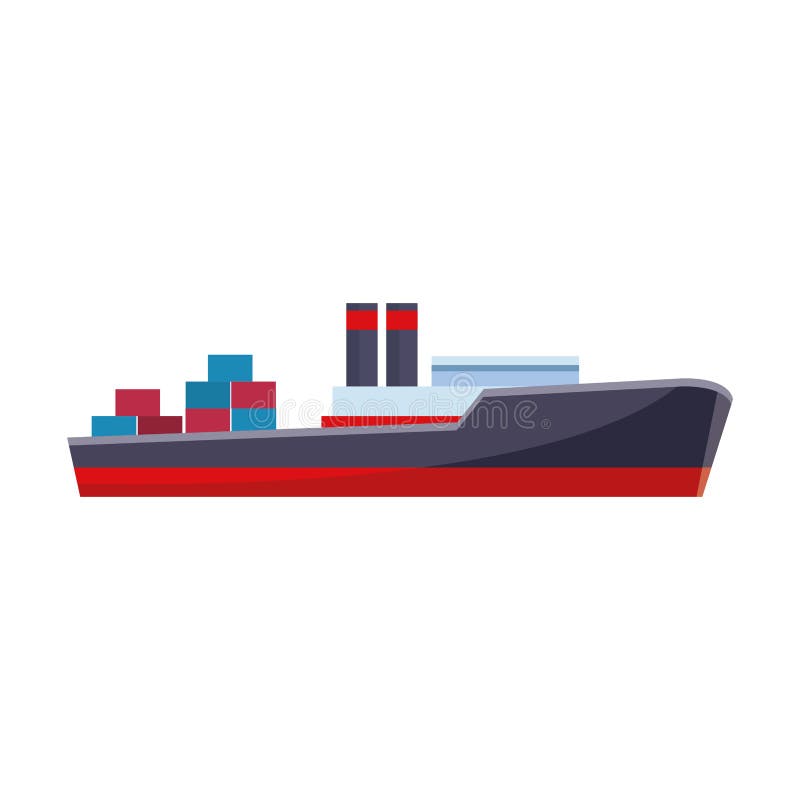 Cargo ship icon, flat design stock illustration