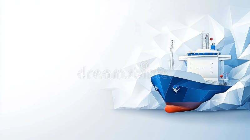 Cargo ship illustration navigating through abstract geometric waves with copy space for design royalty free illustration