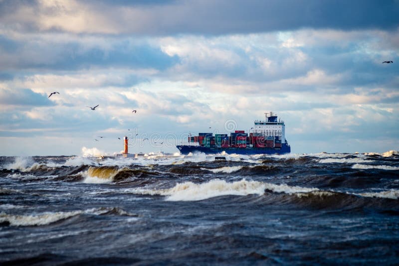 Cargo Ship is Leaving Port Sailing Away Editorial Photography Image