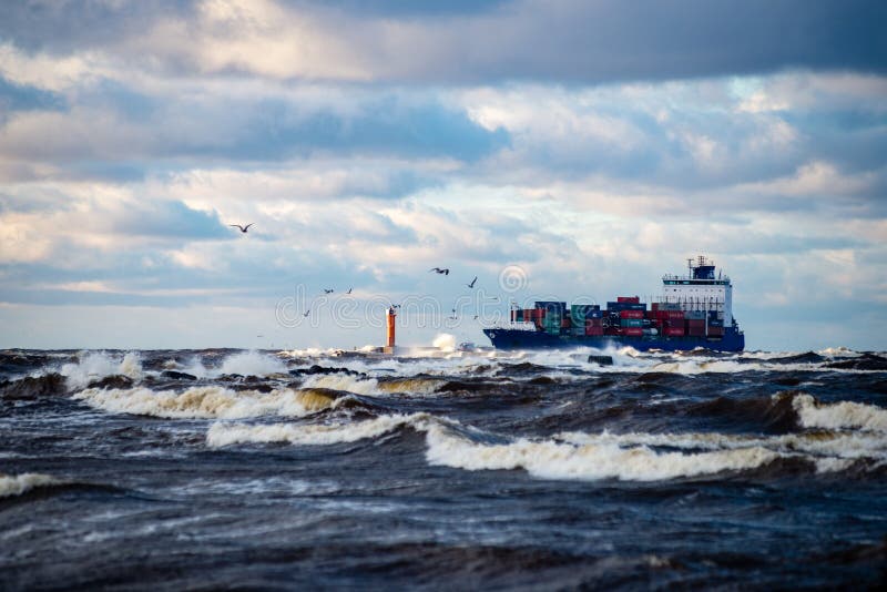 Cargo Ship is Leaving Port Sailing Away Editorial Stock Photo Image