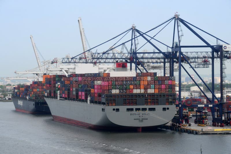 Cargo ship Containers in the Port of Bayonne New Jersey.