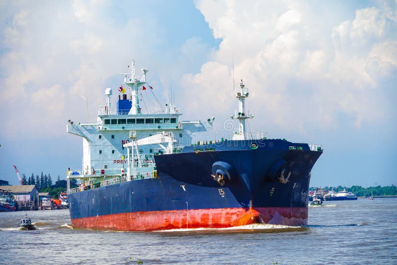 Cargo Ship at River of Thailand, Logistics, Transportation and Shipping