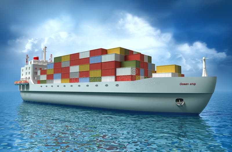 Cargo ship sails across the Ocean royalty free illustration