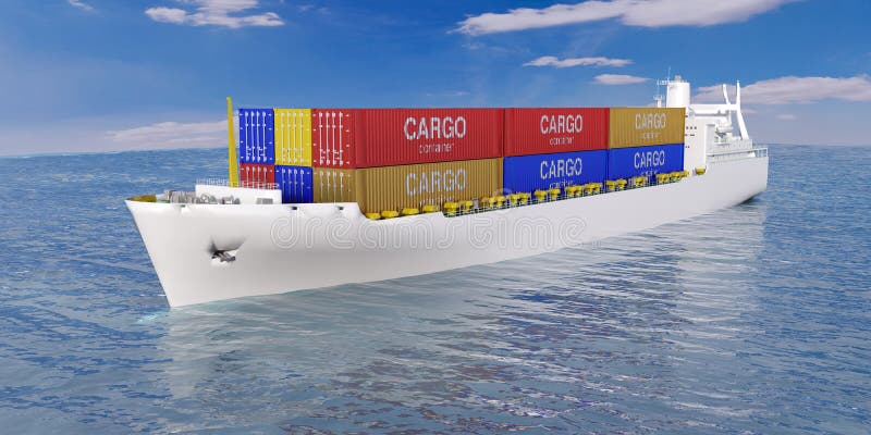 Cargo ship in the sea stock illustration