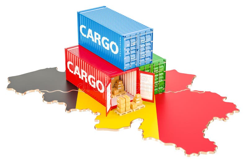 Cargo Shipping and Delivery from Belgium Concept, 3D Rendering Stock