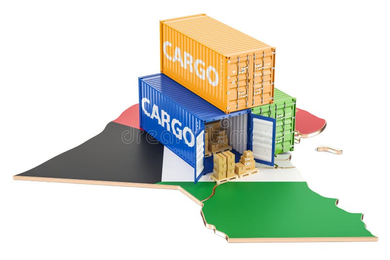 Cargo Shipping and Delivery from Kuwait Concept, 3D Rendering Stock