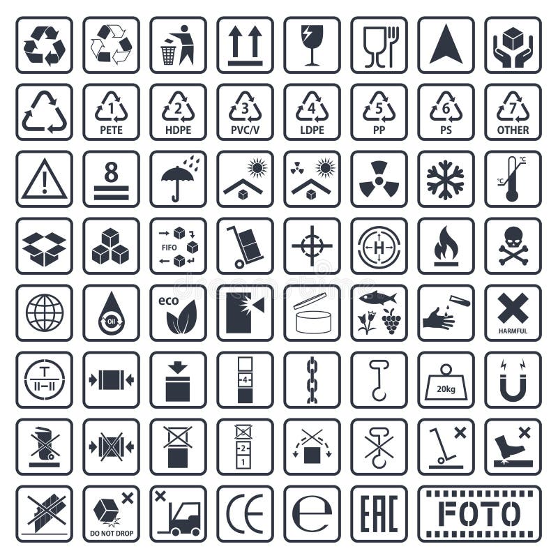 Cargo symbols set, packaging icons