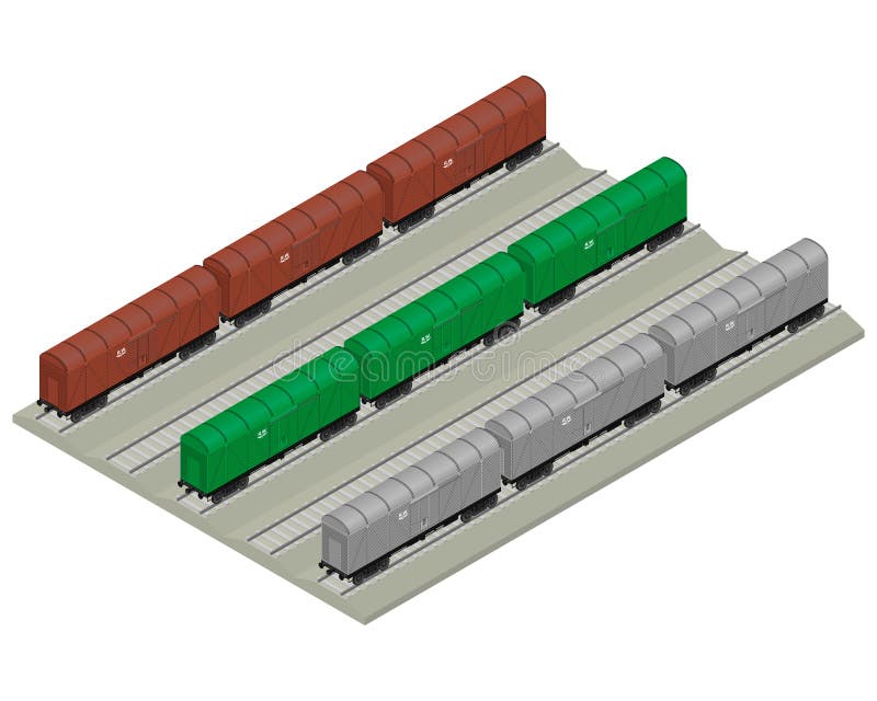 Set Train Cars for Travel or Cargo Delivery Stock Vector Illustration