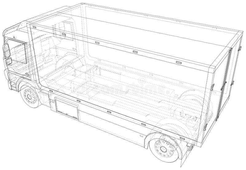 Cargo Van Vector. Isolated Wireframe Truck Freight. Wireframe Line