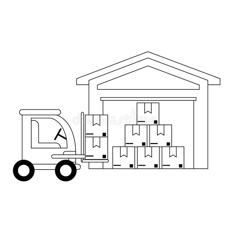 Cargo Vehicle and Warehouse Stock Vector Illustration of open, icon