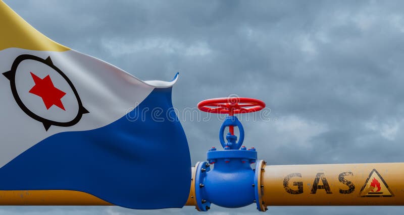 Caribbean Netherlands gas, valve on the main gas pipeline Caribbean Netherlands, Pipeline with flag Caribbean Netherlands, Pipes royalty free illustration