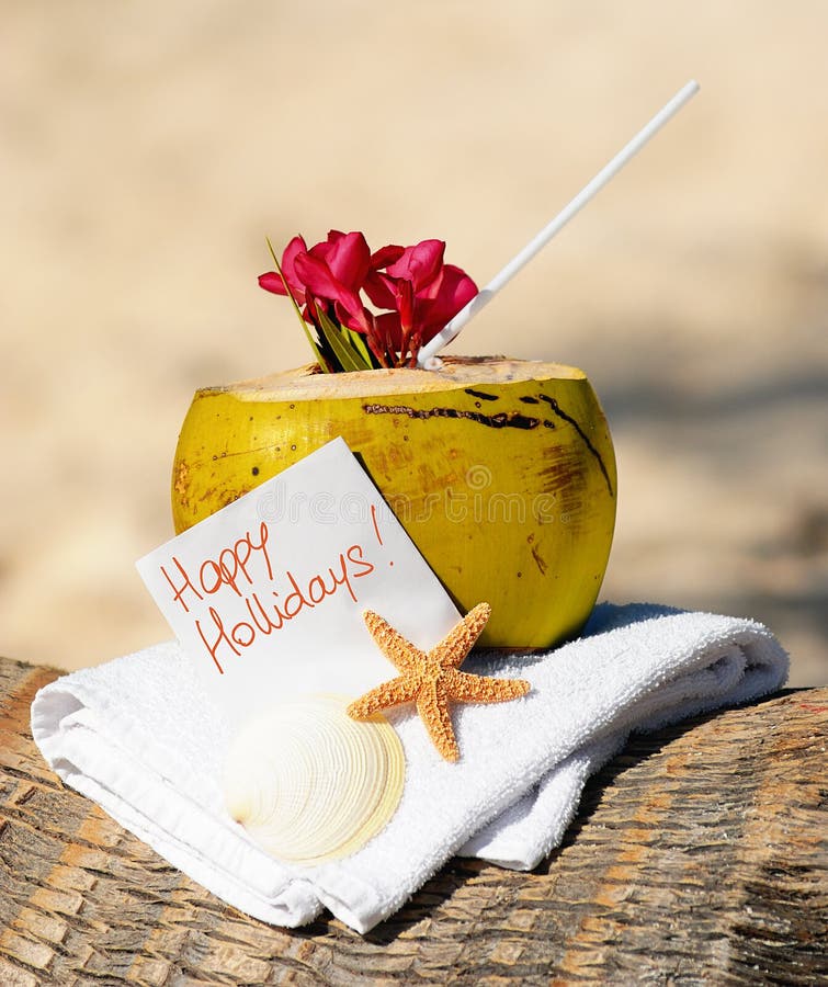 Caribbean Paradise Beach Coconuts Cocktail Stock Photo Image of