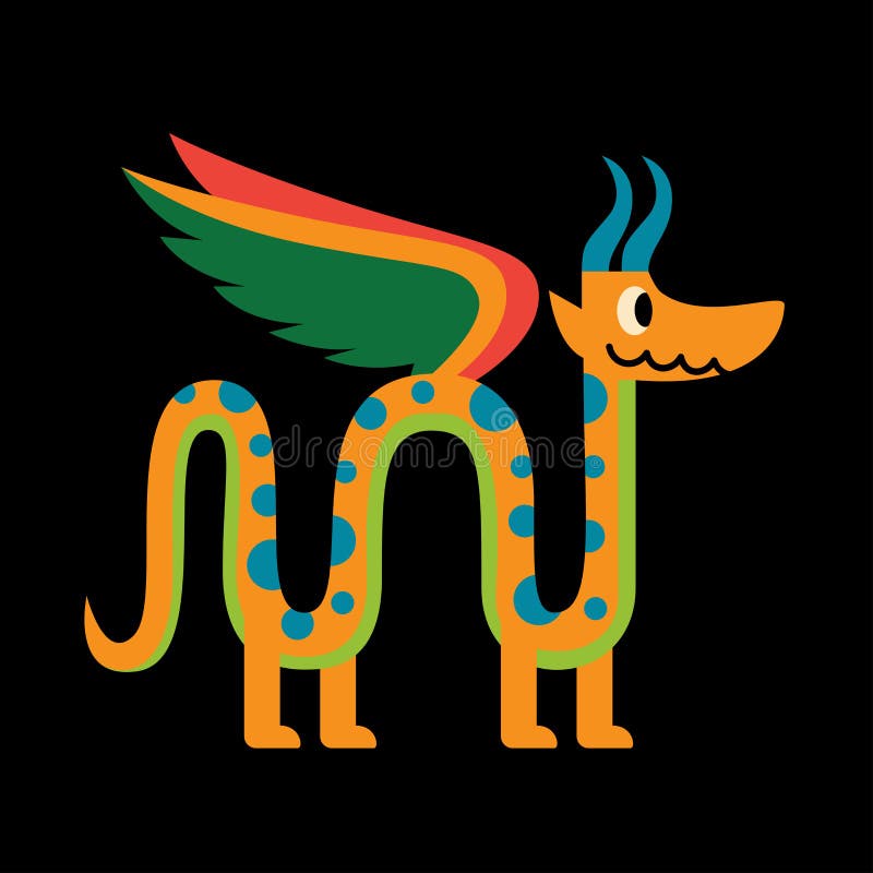 Caricatura aislada y feliz de alebrije de un vector de dragón. Caricatura aislada y feliz de alebrije de una ilustración del vector del dragón