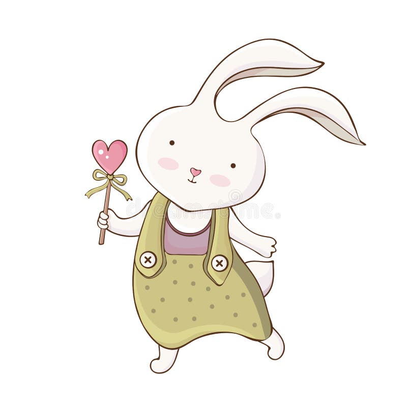 Caricatura corta Bunny en Pascua Un pequeño conejo sostiene el corazón Estilo pintado a mano Kawaii, un animal divertido Personaj libre illustration Caricatura corta Bunny en Pascua Un pequeño conejo sostiene el corazón Estilo pintado a mano Kawaii, un animal divertido Personaj libre illustration