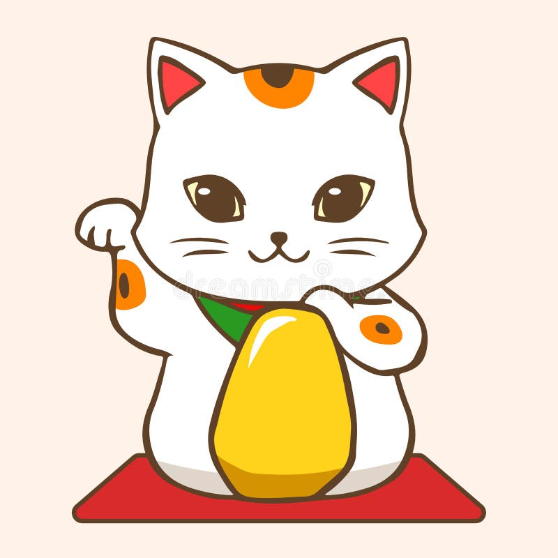 Caricatura De Maneki Neko. Ilustración De Gato Con Suerte Blanco  Ilustración del Vector - Ilustración de chino, animal: 164651916