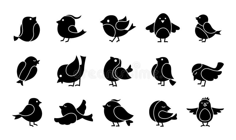 Caricatura De Pájaro Lindo Juego De Glifo Negro Lindo Plano Ilustración del  Vector - Ilustración de canto, loro: 198542654