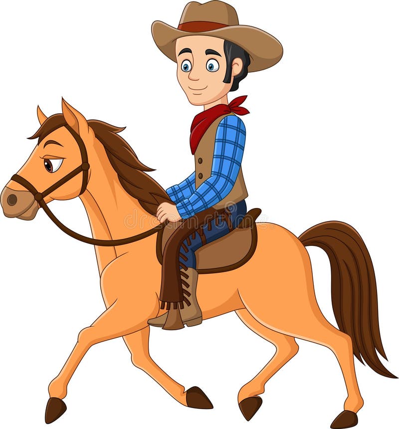 Caricatura De Un Vaquero Montando Un Caballo Ilustración del Vector -  Ilustración de pradera, ranchero: 229293566