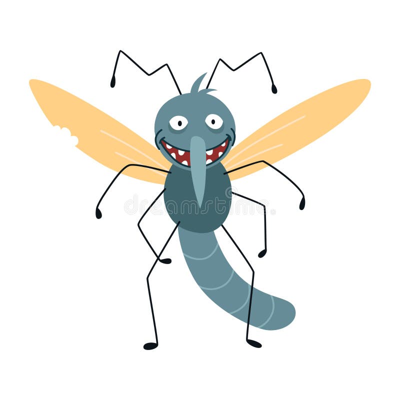 Caricatura del mosquito. Icono plano del color del insecto de succión de sangre. Ilustración vectorial aislada de mosquitos pequeñ ilustración del vector