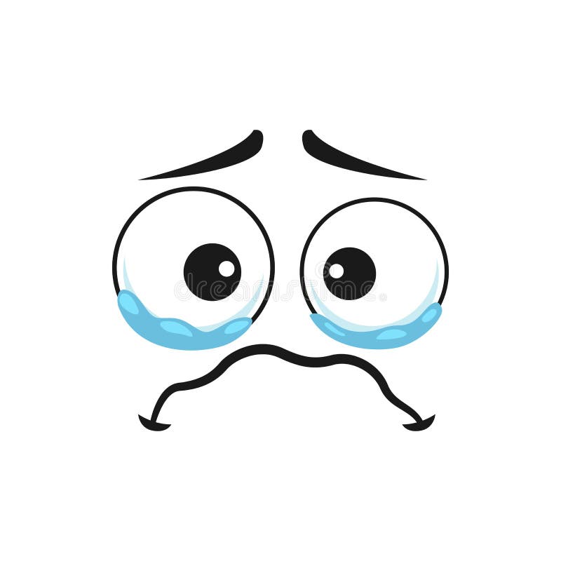 Caricatura llorando cara emoji con lágrimas en los ojos húmedos stock de ilustración