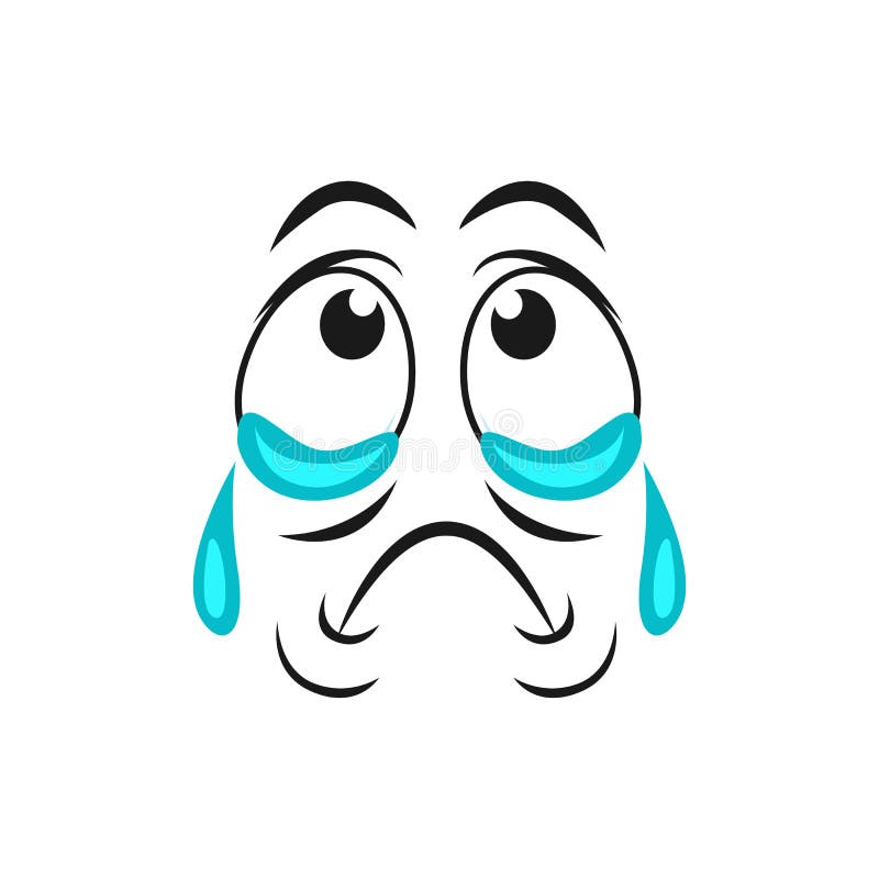 Caricatura llorando cara triste emoji con lágrimas goteando stock de ilustración