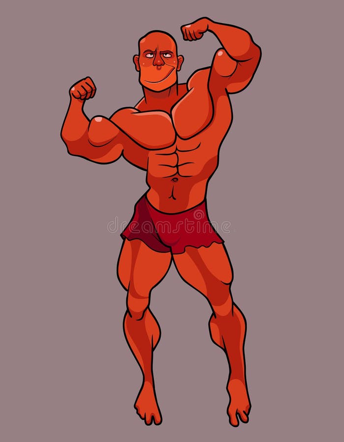 Hombre Musculoso De Dibujos Animados Con Pantalones Cortos Posando Sobre Un  Fondo Rojo Con Estrellas Ilustración del Vector - Ilustración de activo,  bailando: 173128268