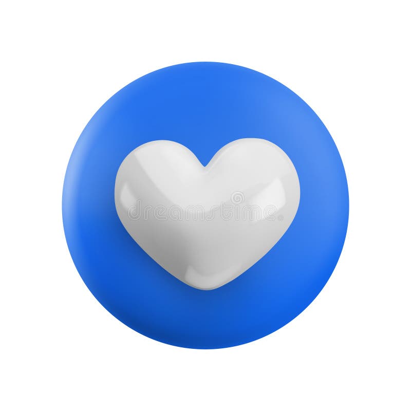 Caricatura vectorial botón azul mínimo 3d con icono de corazón blanco. Representación realista de los favoritos de signos de botón stock de ilustración
