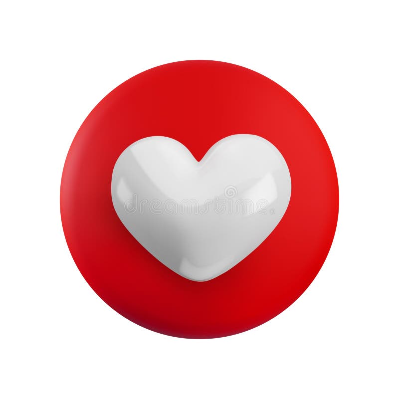 Caricatura vectorial botón rojo 3d mínimo con icono de corazón blanco. Símbolo de favoritos de signo de botón de círculo de repres stock de ilustración