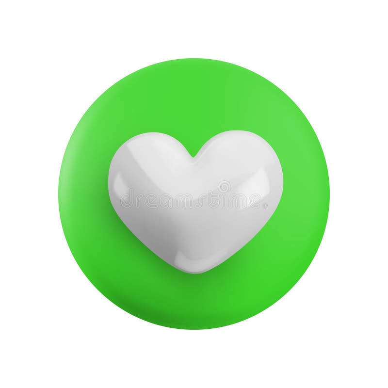 Caricatura vectorial botón verde mínimo 3d con icono de corazón blanco. Representación realista del signo del botón de tipo círcul libre illustration
