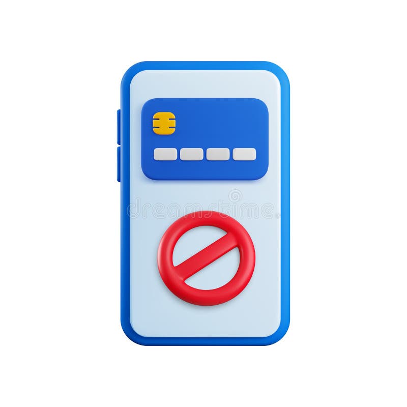 Caricatura vectorial 3d Banca en línea bloqueada concepto de tarjeta de crédito. Realista 3d procesado de tarjeta de débito rojo s stock de ilustración