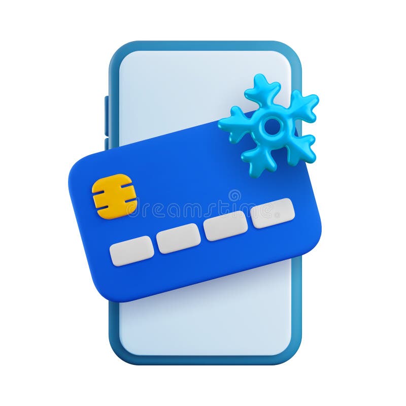 Caricatura vectorial 3d congelar el concepto de banca móvil con tarjeta de crédito. Tarjeta de crédito 3d de representación realis stock de ilustración