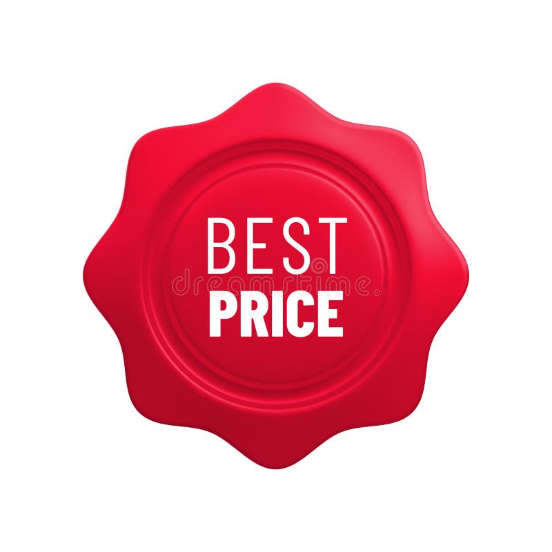 Caricatura vectorial 3d Mejor Insignia de Precio. Medalla de onda roja con texto. Pegatina de tienda online de 3d de rendimientos stock de ilustración