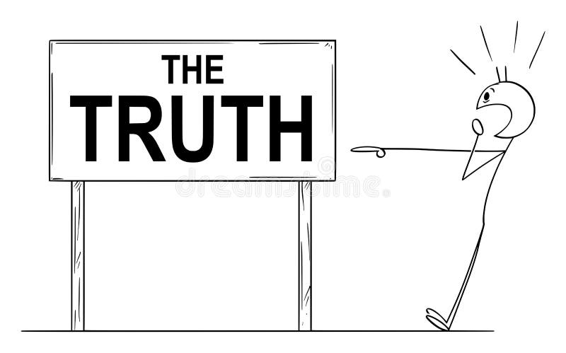 Caricatura vectorial de un hombre impactado que señala la señal de la verdad libre illustration