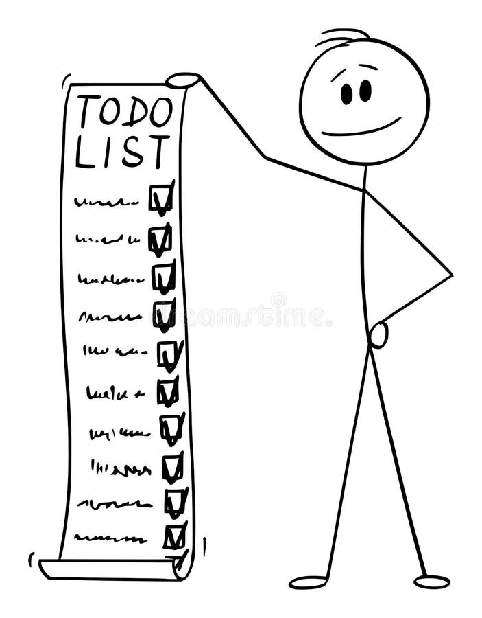 Caricatura vectorial Ilustración del hombre o el hombre de negocios Holding Long Todo, tarea pendiente o lista de tareas ilustración del vector
